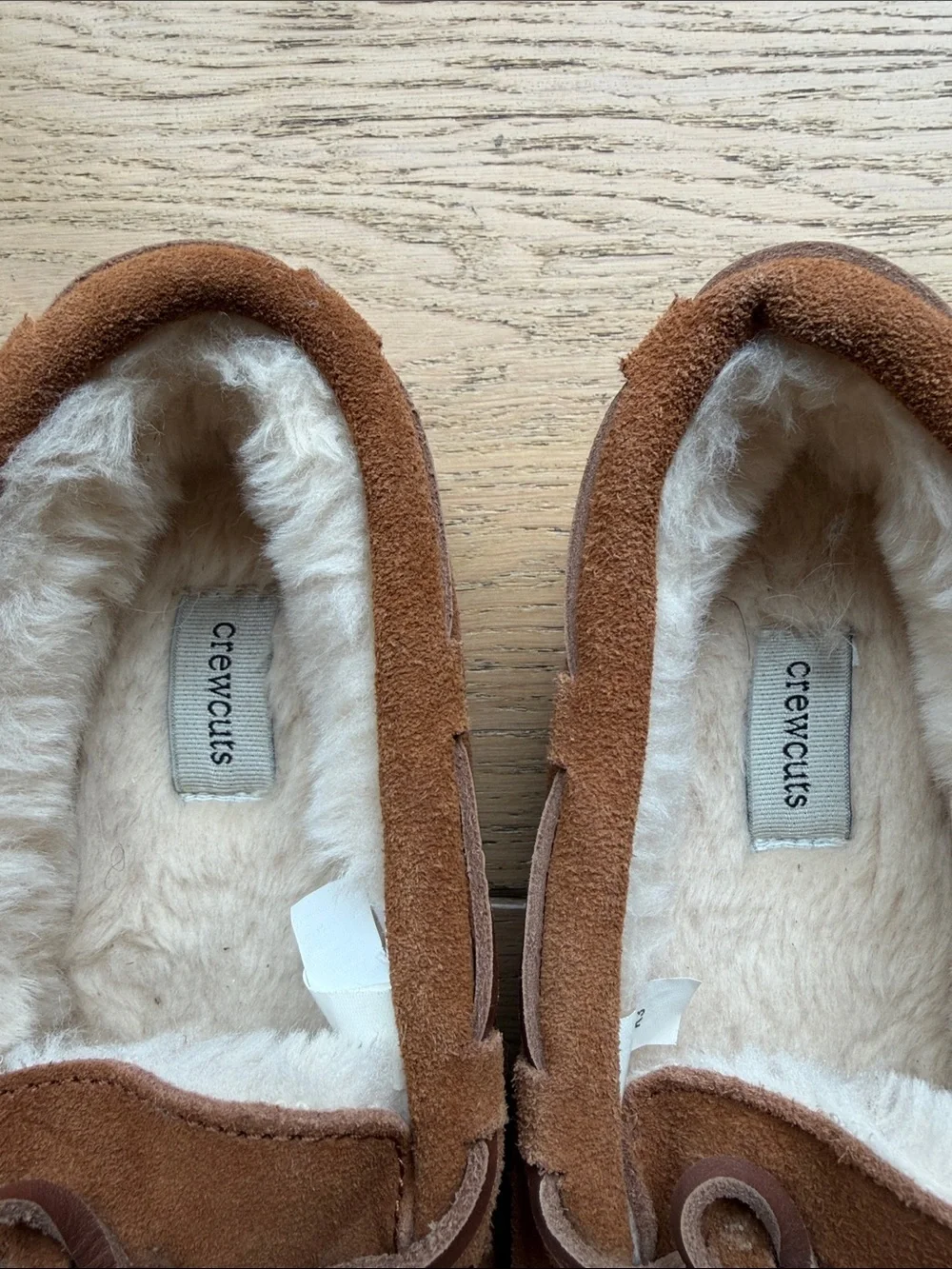 Crewcuts Brown Suede Faux-Fur Lined Moccasin Slippers Kids Size 3